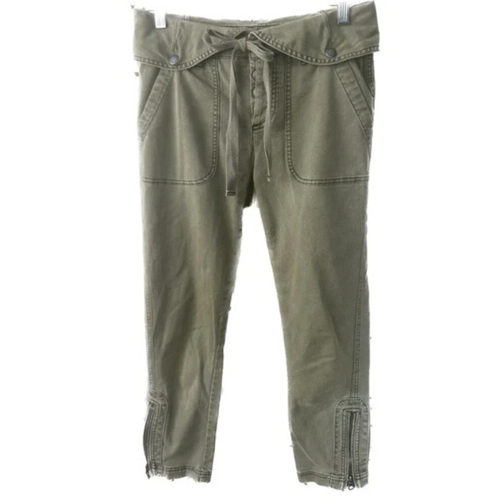 Free People Women's Olive Green Cargo Fold Over High Waisted Crop Pants Size 2